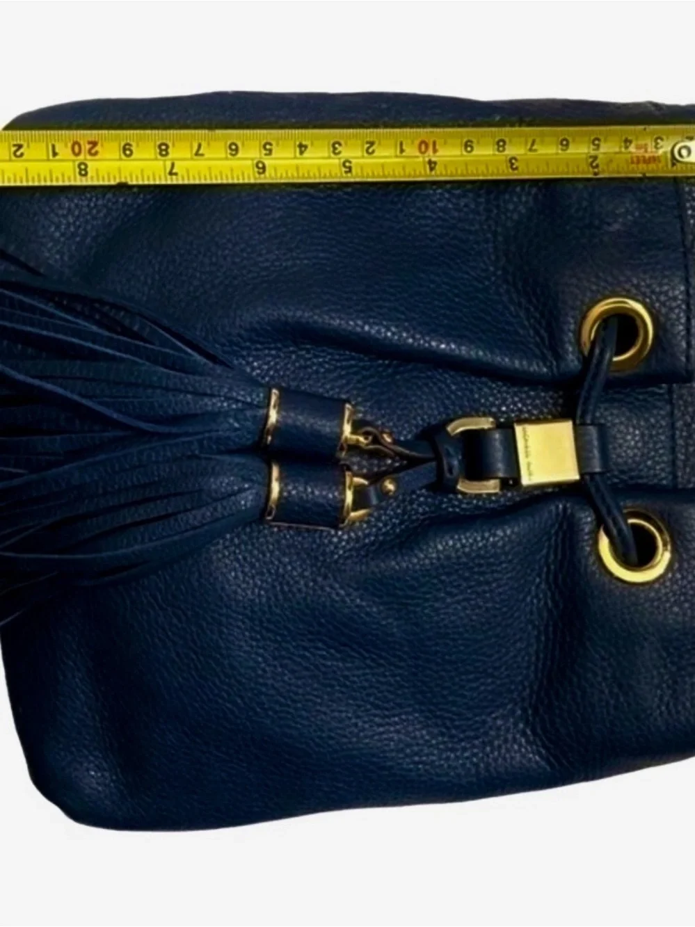 Michael Kors Navy Leather Tassel Crossbody Bucket Bag